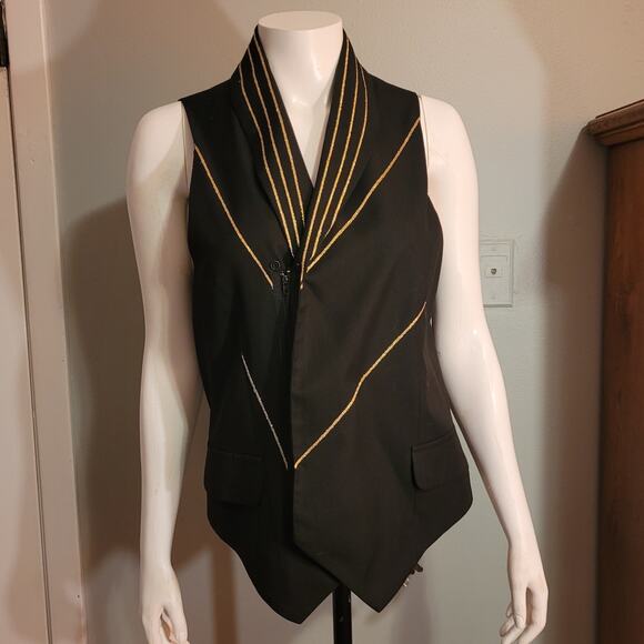 ESCA Black & Gold Glitter Uniform Style Vest Women’s Small Casino Costume Zipper - Picture 2 of 14